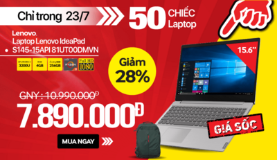 DEAL HOT 23/07: Laptop Lenovo IdeaPad S145-15API 81UT00DMVN giảm 28% giá chỉ 7,890,000đ